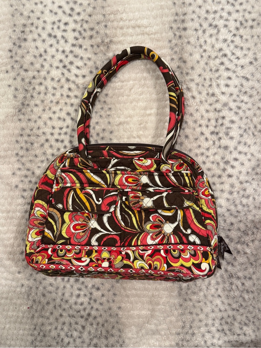 Vera Bradley Quilted Floral Tote Bag in Brown, Red & Yellow